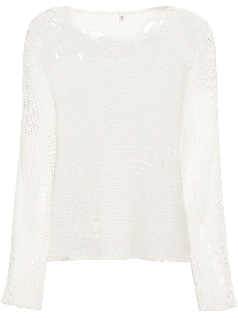 White Boyfriend Distressed Sweater