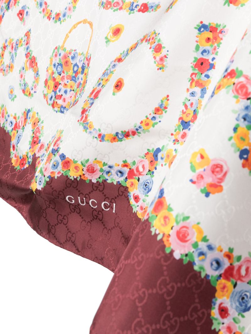 Red Gg-jacquard Floral Silk Scarf