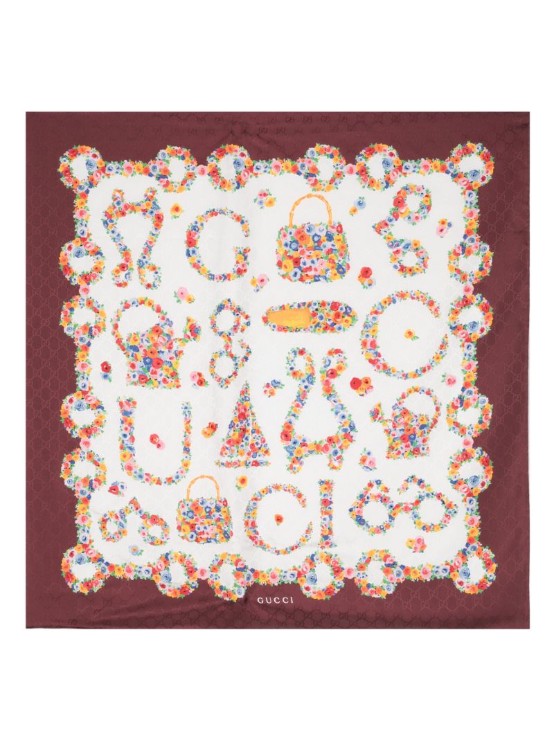 Red Gg-jacquard Floral Silk Scarf