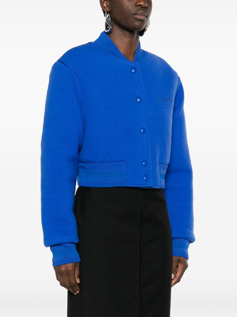 Blue Cropped Wool Bomber Jacket