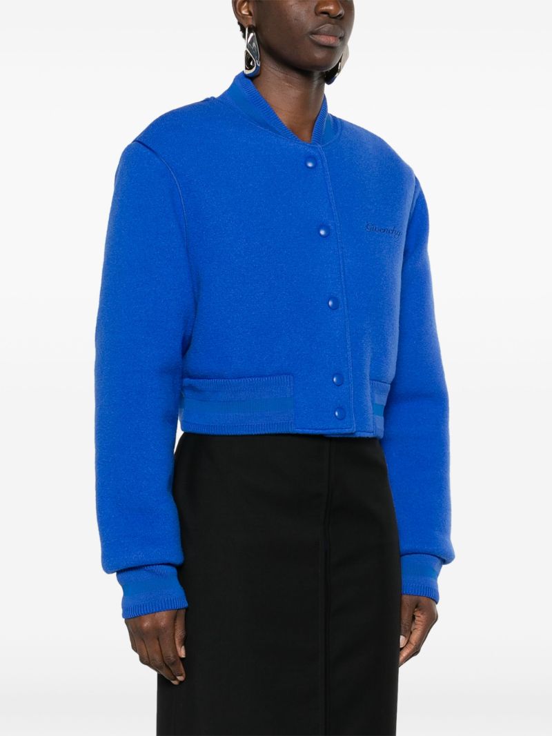 Blue Cropped Wool Bomber Jacket