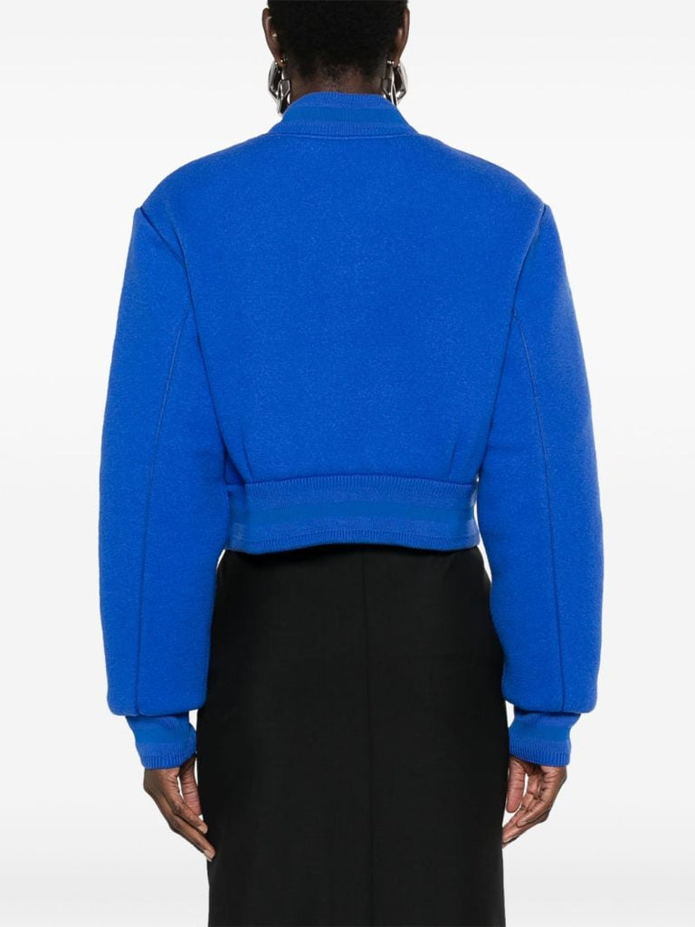 Blue Cropped Wool Bomber Jacket
