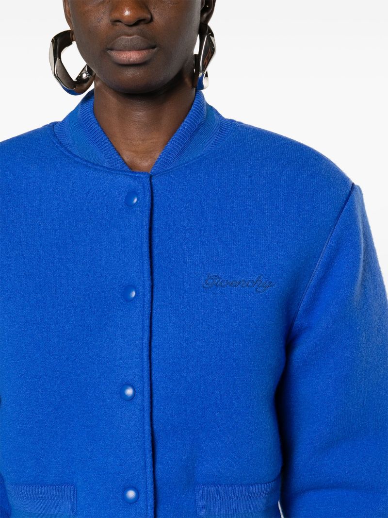 Blue Cropped Wool Bomber Jacket