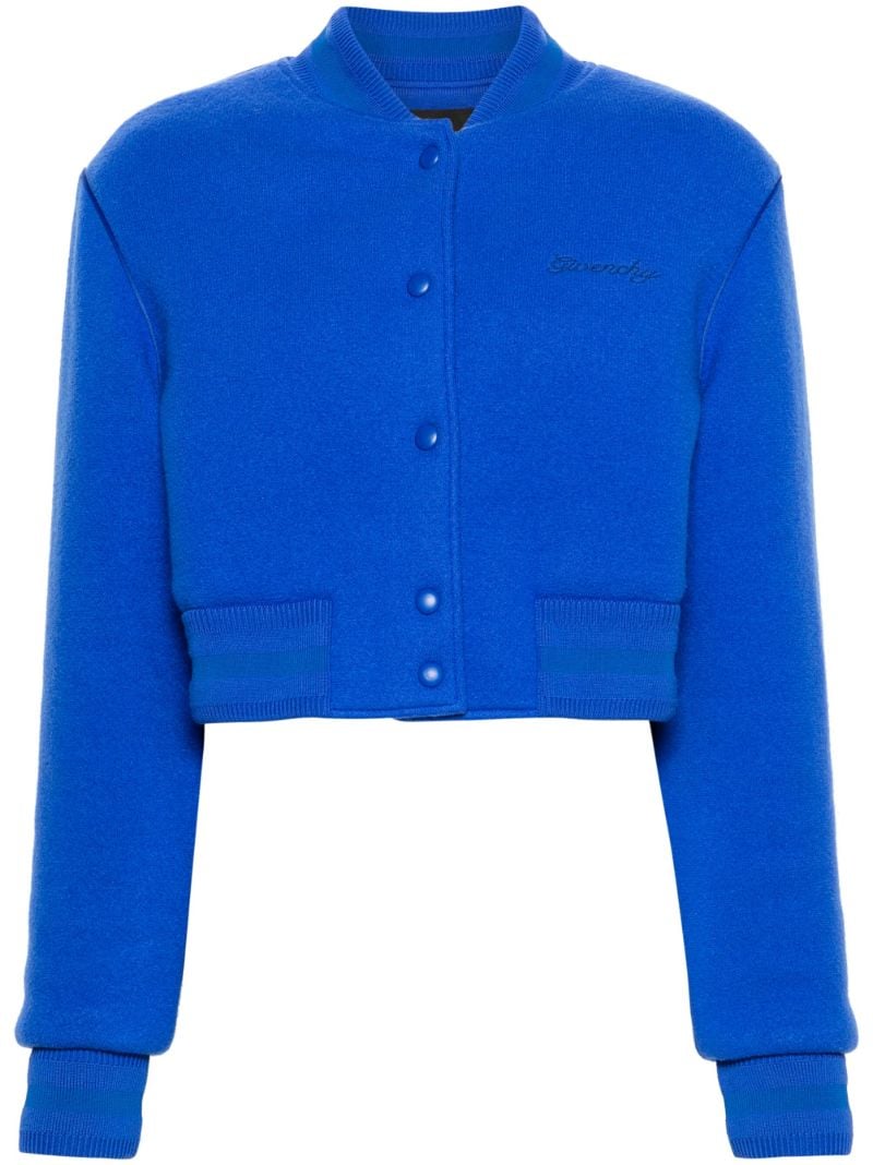 Blue Cropped Wool Bomber Jacket