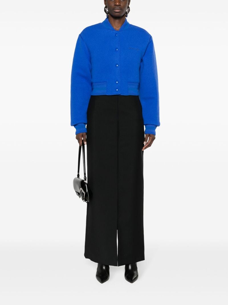 Blue Cropped Wool Bomber Jacket
