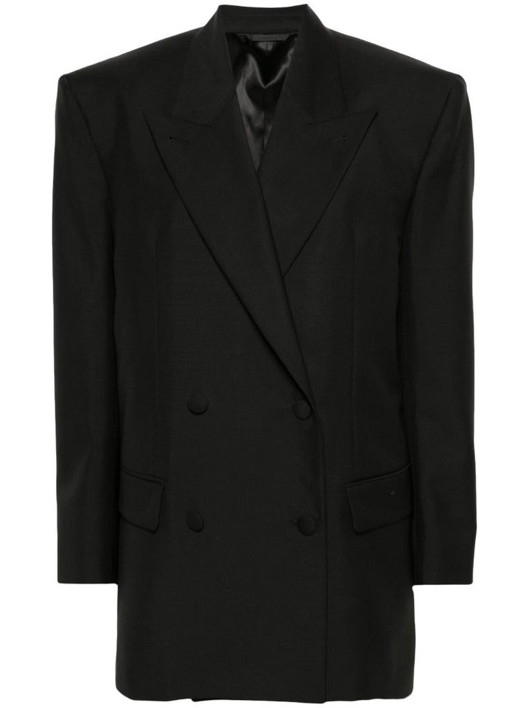 Black Double-breasted Wool Blazer