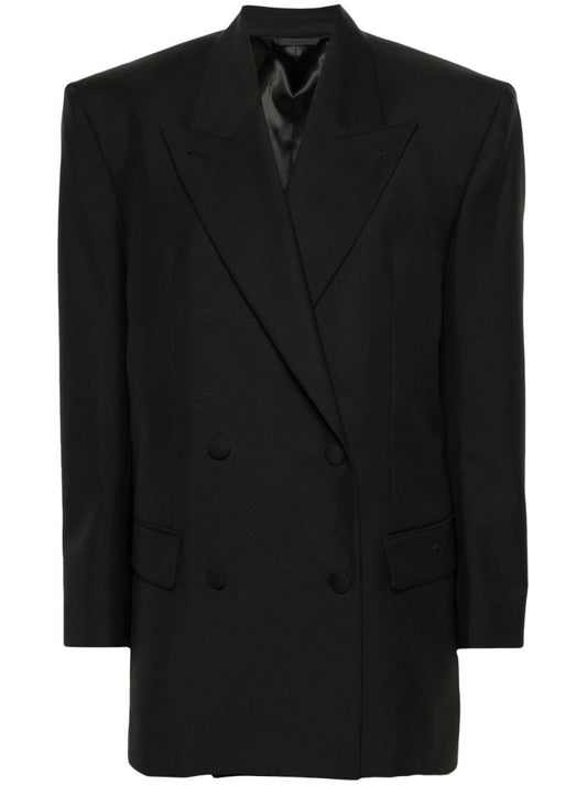 Black Double-breasted Wool Blazer