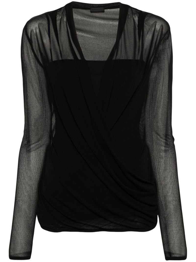 Black V-neck Mesh Top
