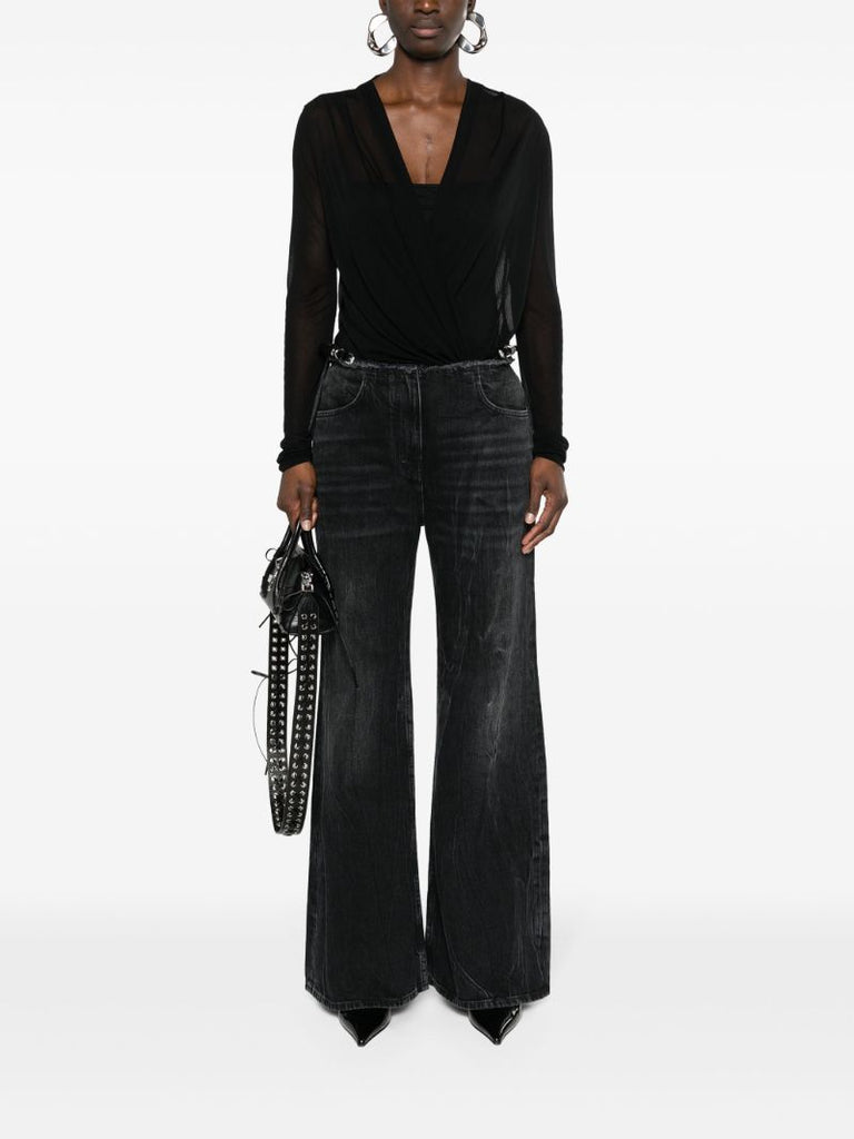Black V-neck Mesh Top