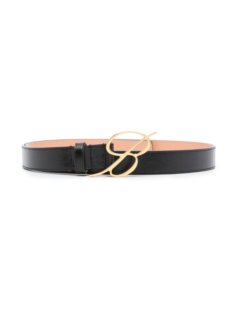 Black Logo Buckle Leather Belt