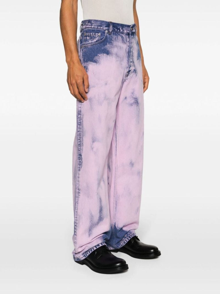 Pink Acid Wash Wide-leg Jeans