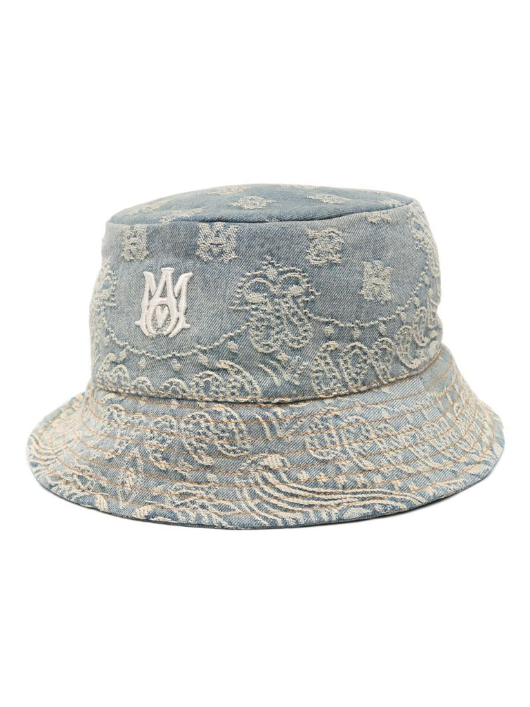 Blue Bandana-embroidered Cotton Bucket Hat