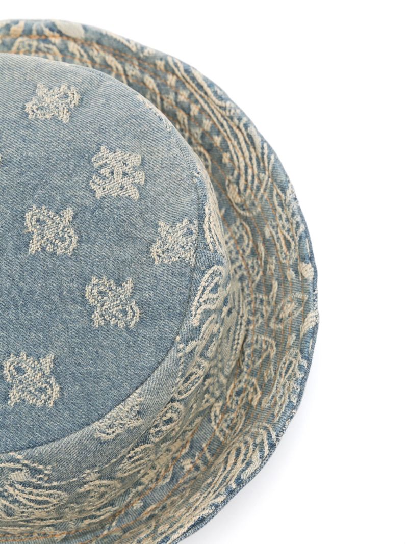 Blue Bandana-embroidered Cotton Bucket Hat