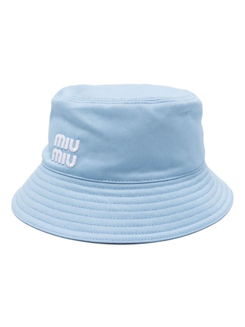 Blue Logo-embroidered Cotton Bucket Hat