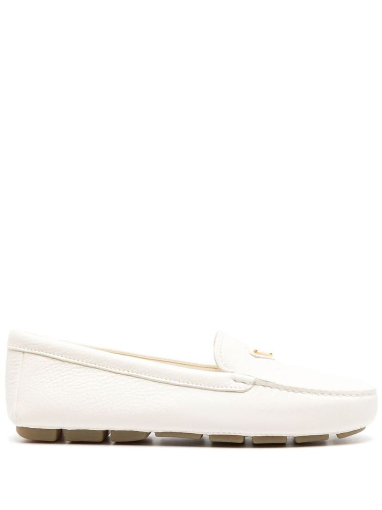 White Logo-plaque Leather Loafers