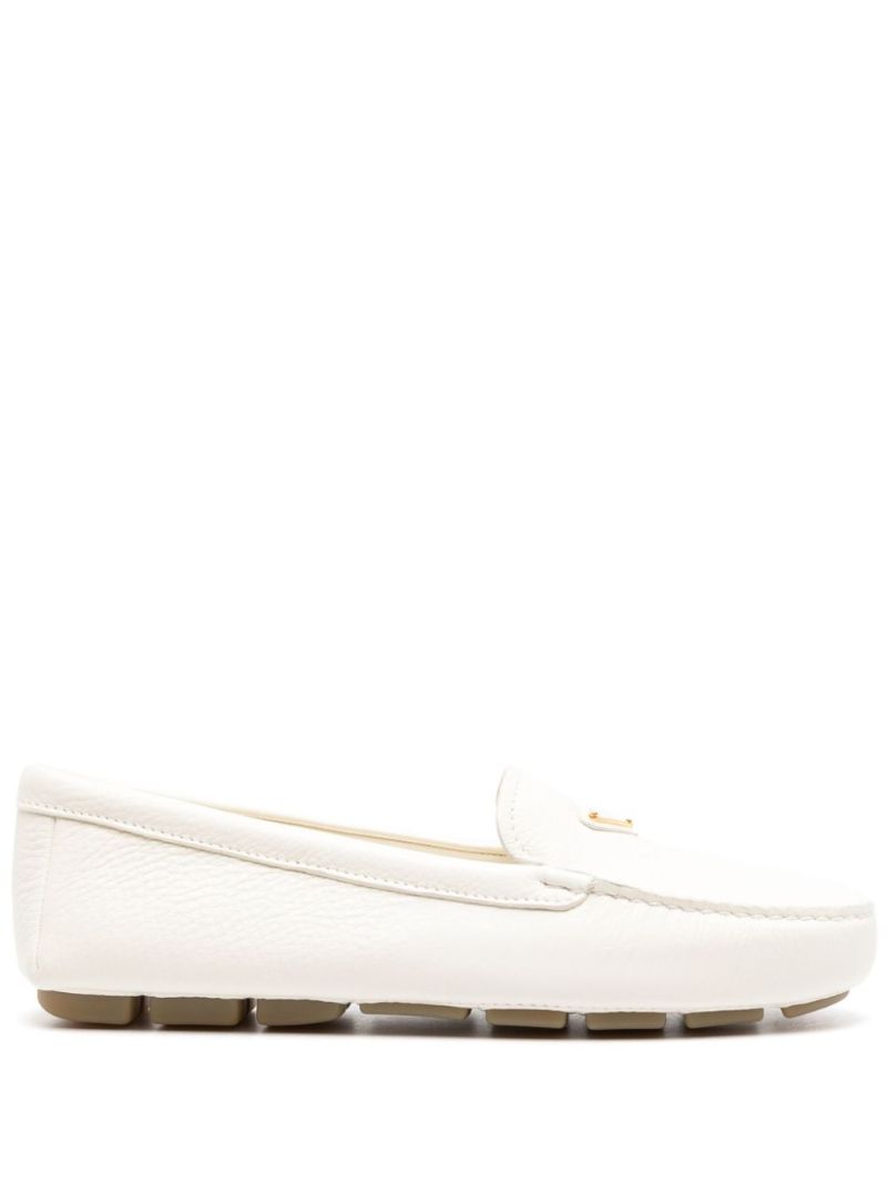 White Logo-plaque Leather Loafers