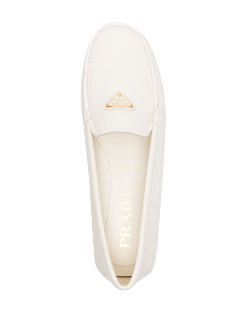 White Logo-plaque Leather Loafers