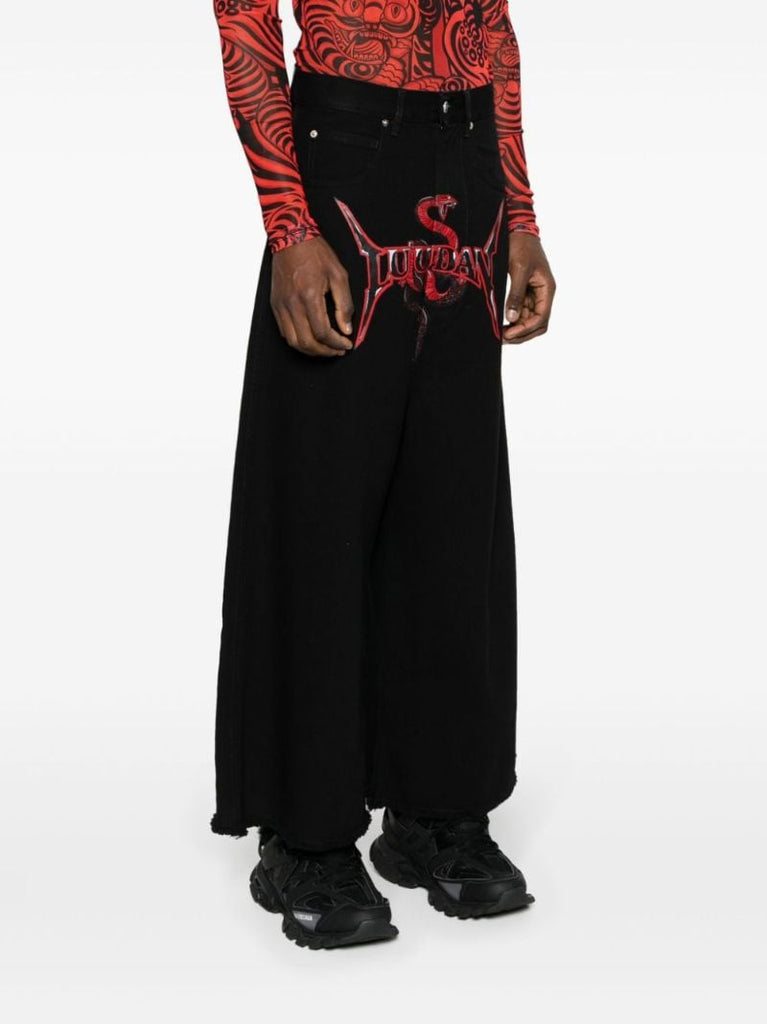 Black Mid-rise Wide-leg Jeans