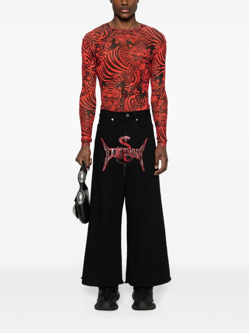 Black Mid-rise Wide-leg Jeans