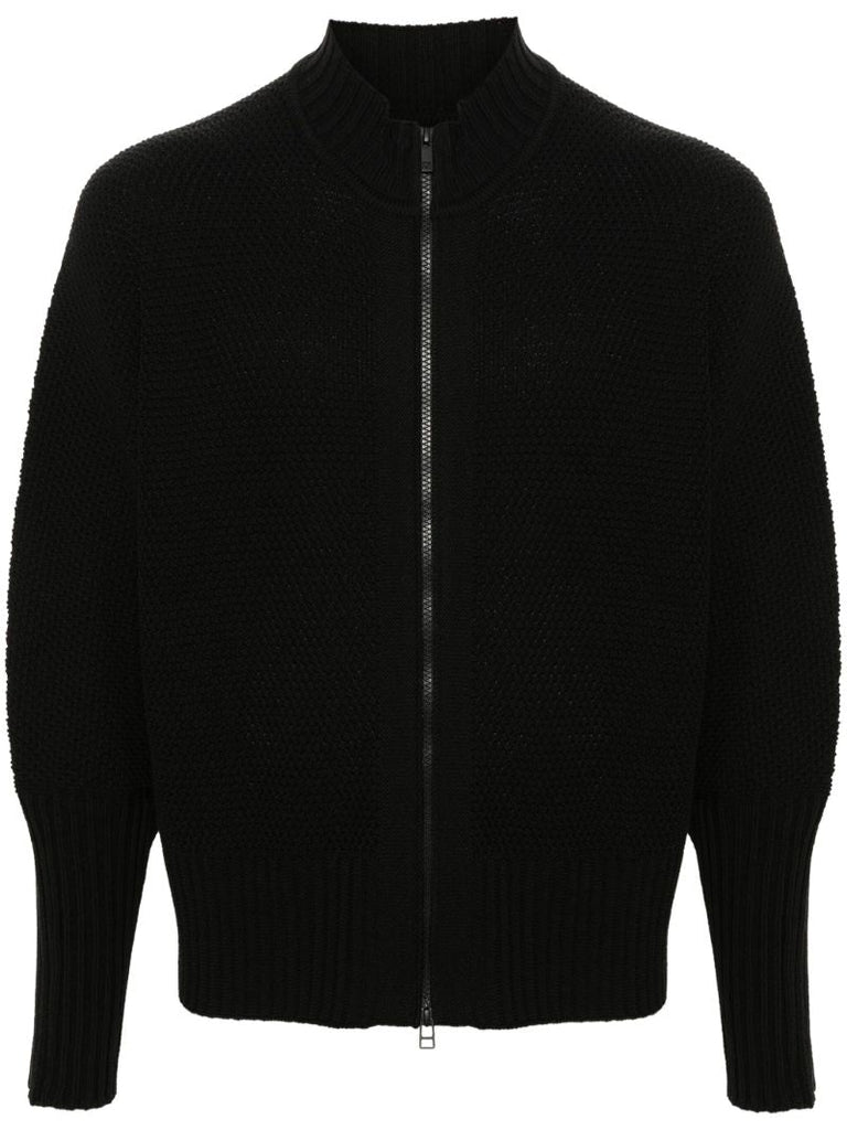 Black Zip-up Knit Cardigan