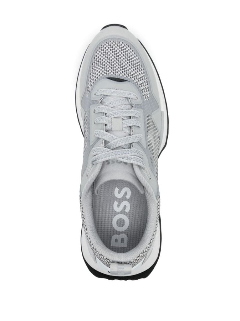 Grey Panelled Mesh Sneakers