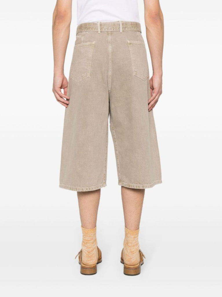 Neutral Belted Denim Shorts