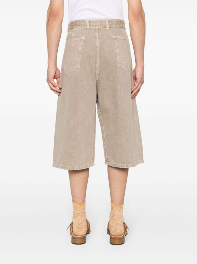 Neutral Belted Denim Shorts