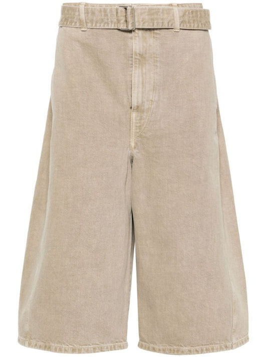 Neutral Belted Denim Shorts