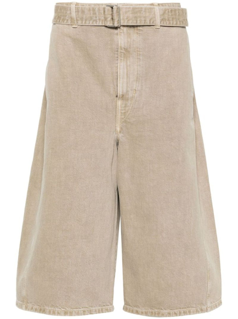 Neutral Belted Denim Shorts