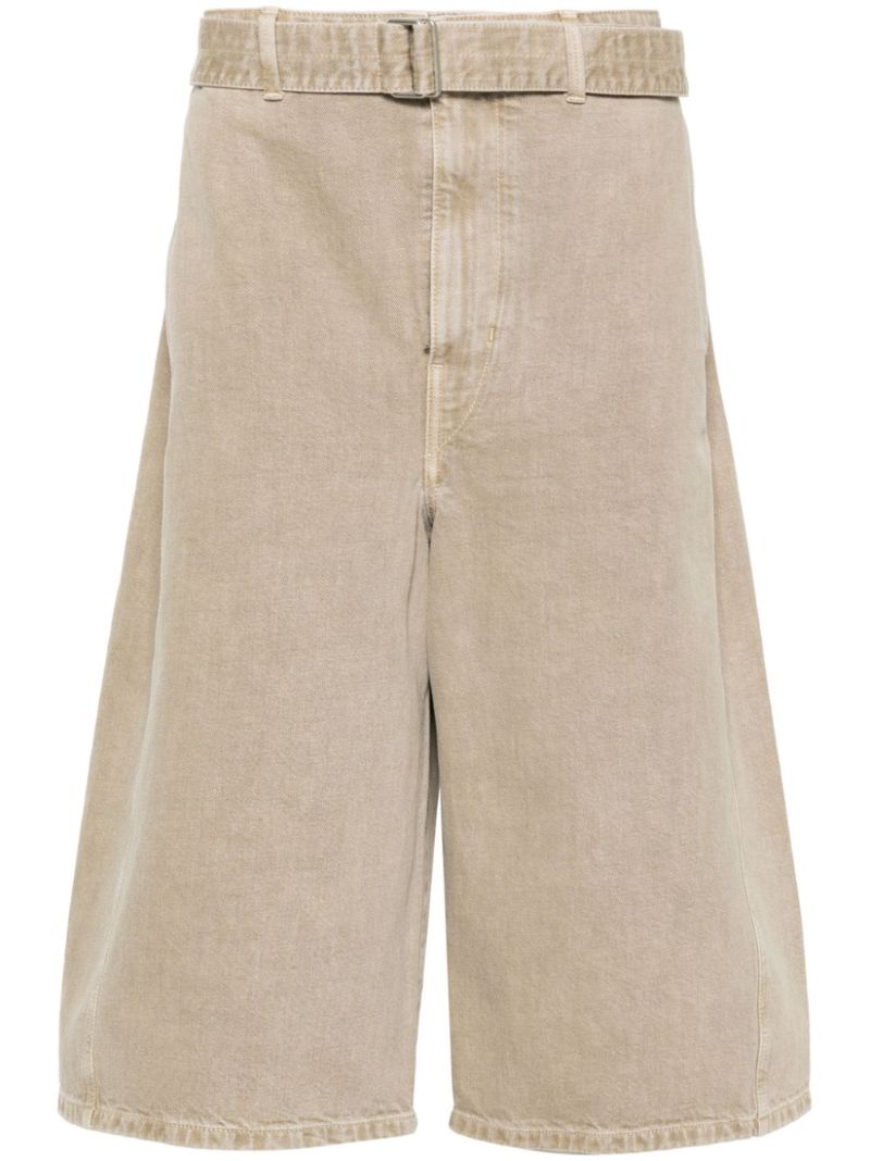 Neutral Belted Denim Shorts