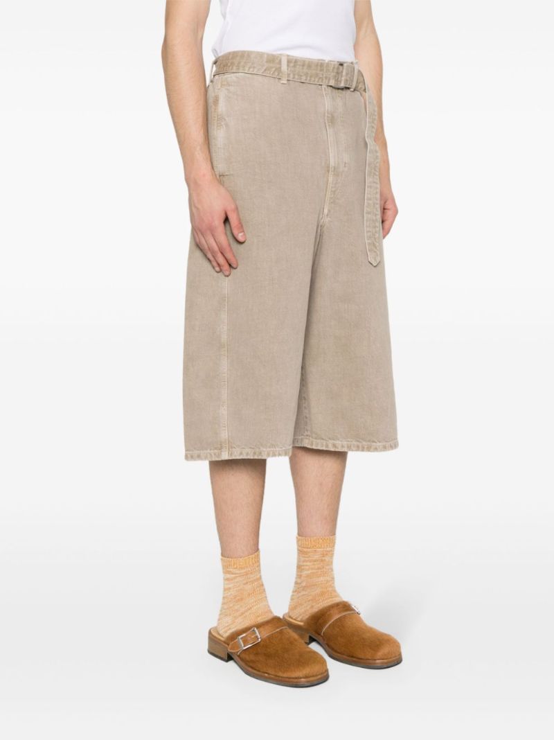 Neutral Belted Denim Shorts