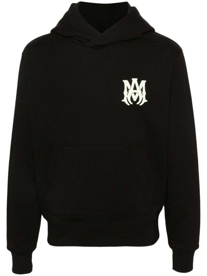Black Ma-print Cotton Hoodie