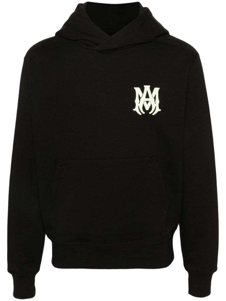 Black Ma-print Cotton Hoodie