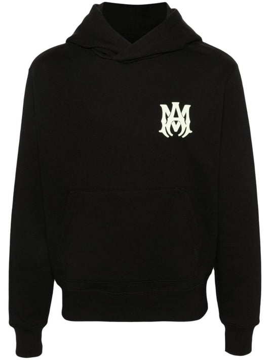 Black Ma-print Cotton Hoodie