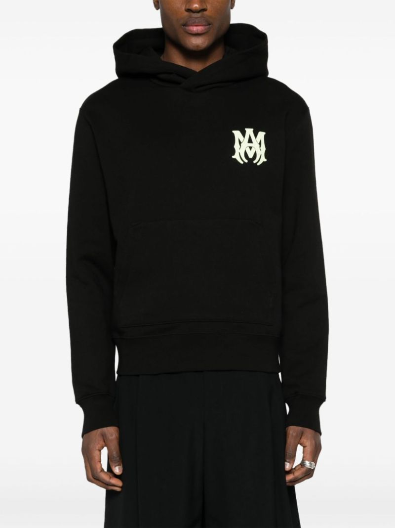 Black Ma-print Cotton Hoodie