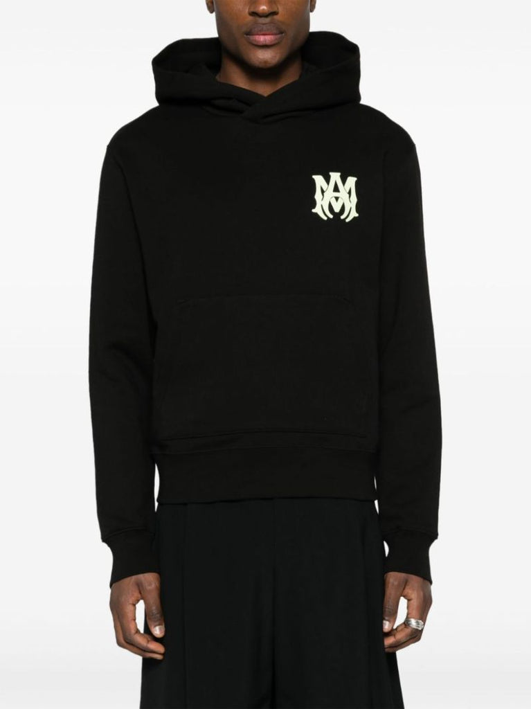 Black Ma-print Cotton Hoodie