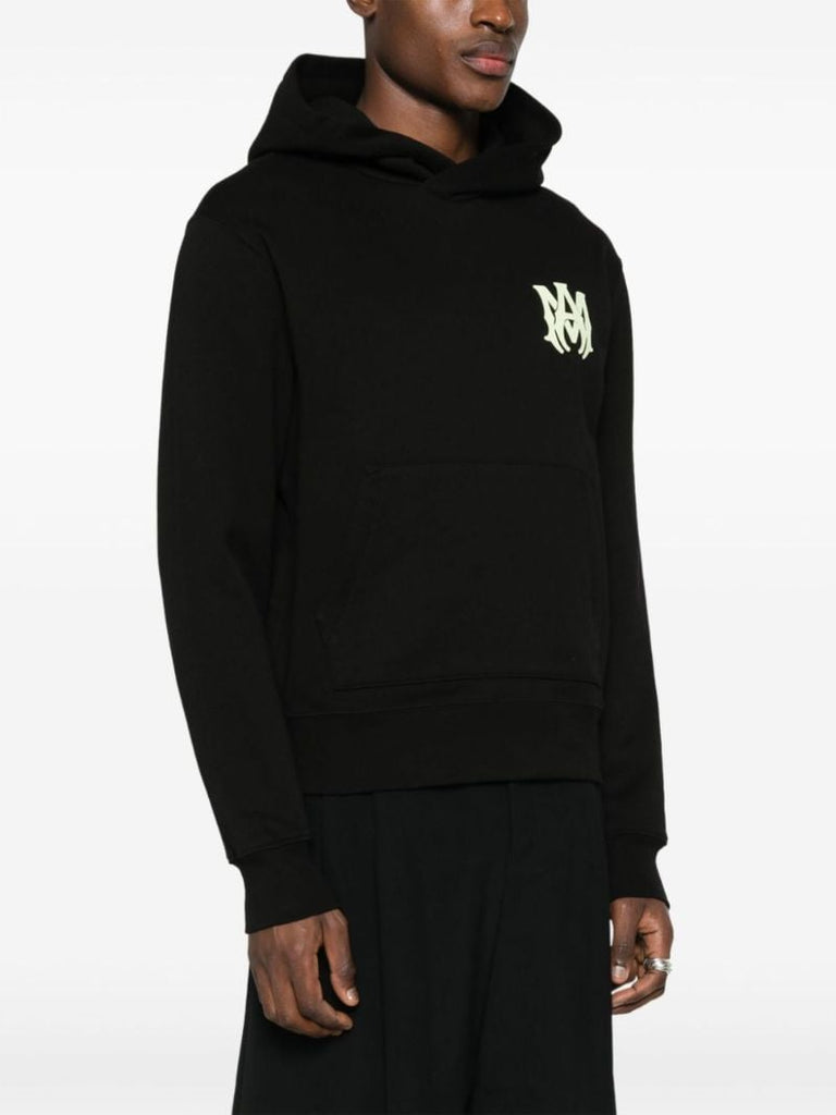 Black Ma-print Cotton Hoodie