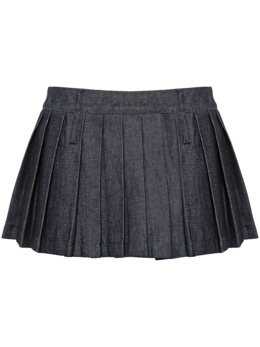 Blue Pleated Denim Skirt