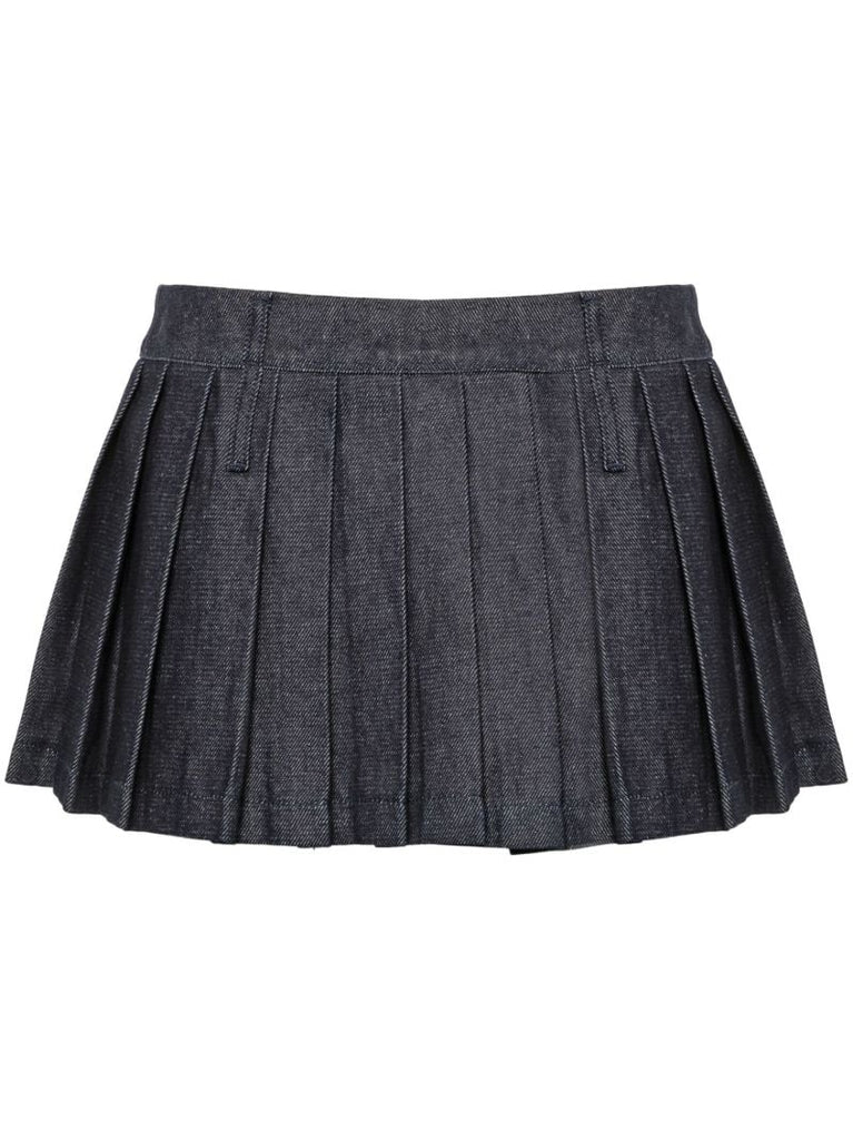 Blue Pleated Denim Skirt