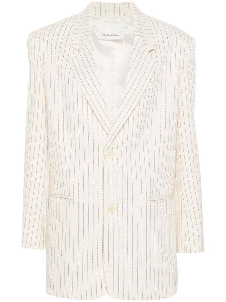 Neutral Pinstripe Twill Blazer
