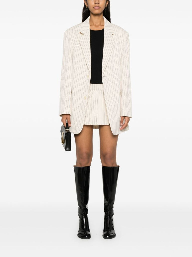 Neutral Pinstripe Twill Blazer