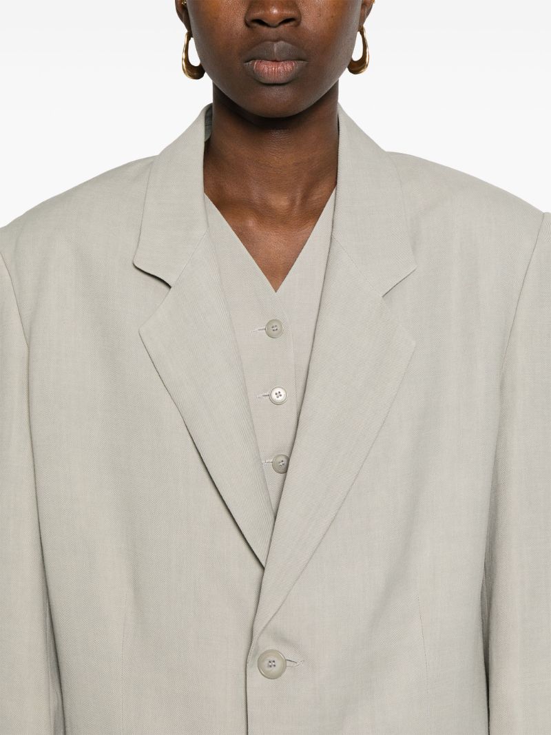 Neutral Twill Single-breasted Blazer