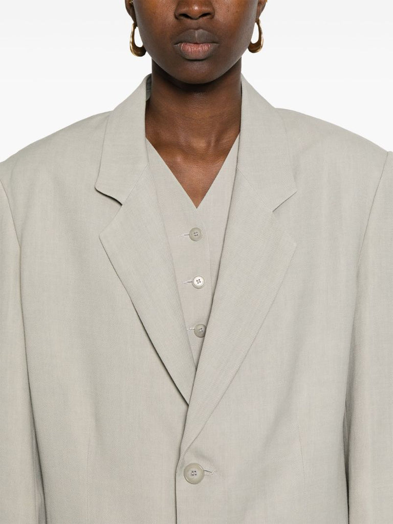Neutral Twill Single-breasted Blazer
