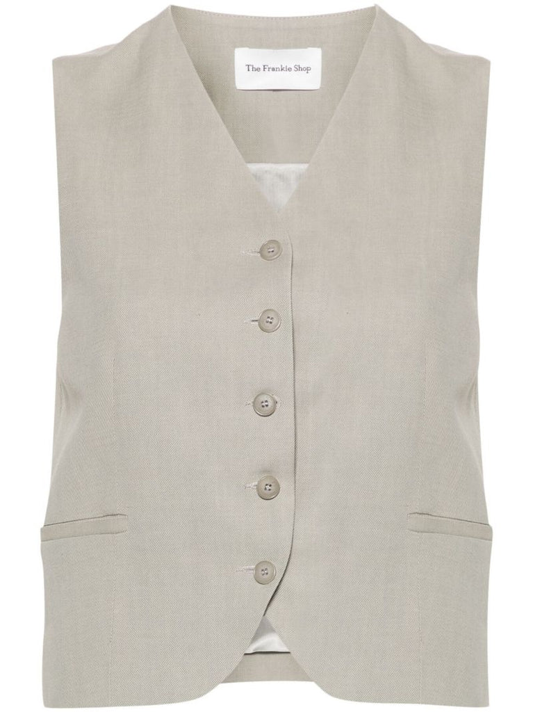 Neutral Twill V-neck Waistcoat