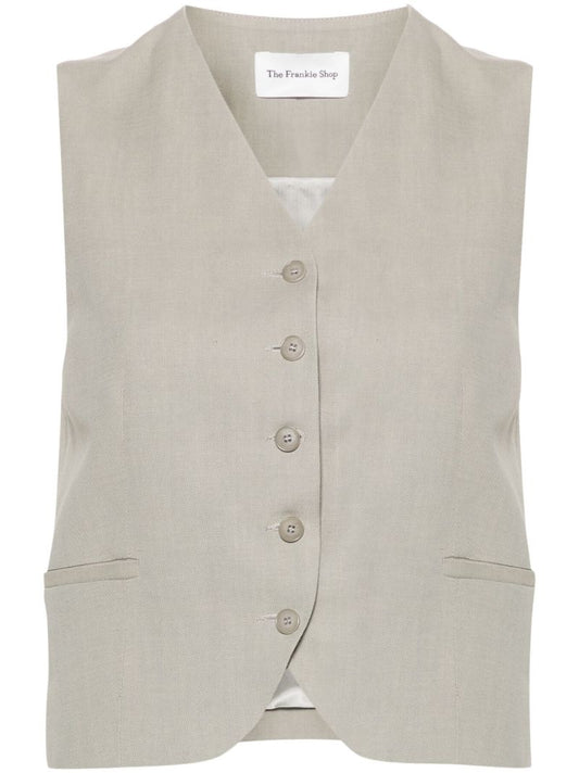 Neutral Twill V-neck Waistcoat