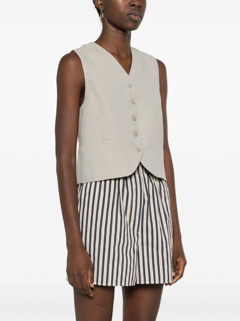 Neutral Twill V-neck Waistcoat