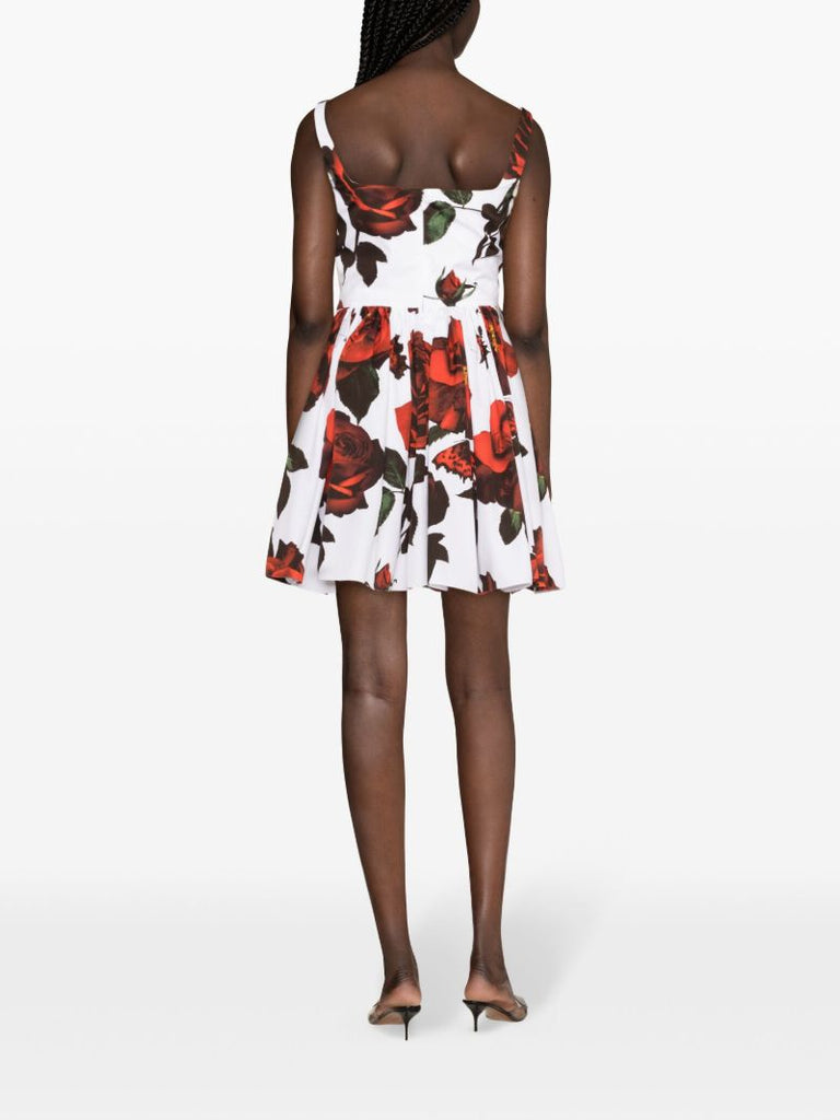 White Floral-print Flared Mini Dress