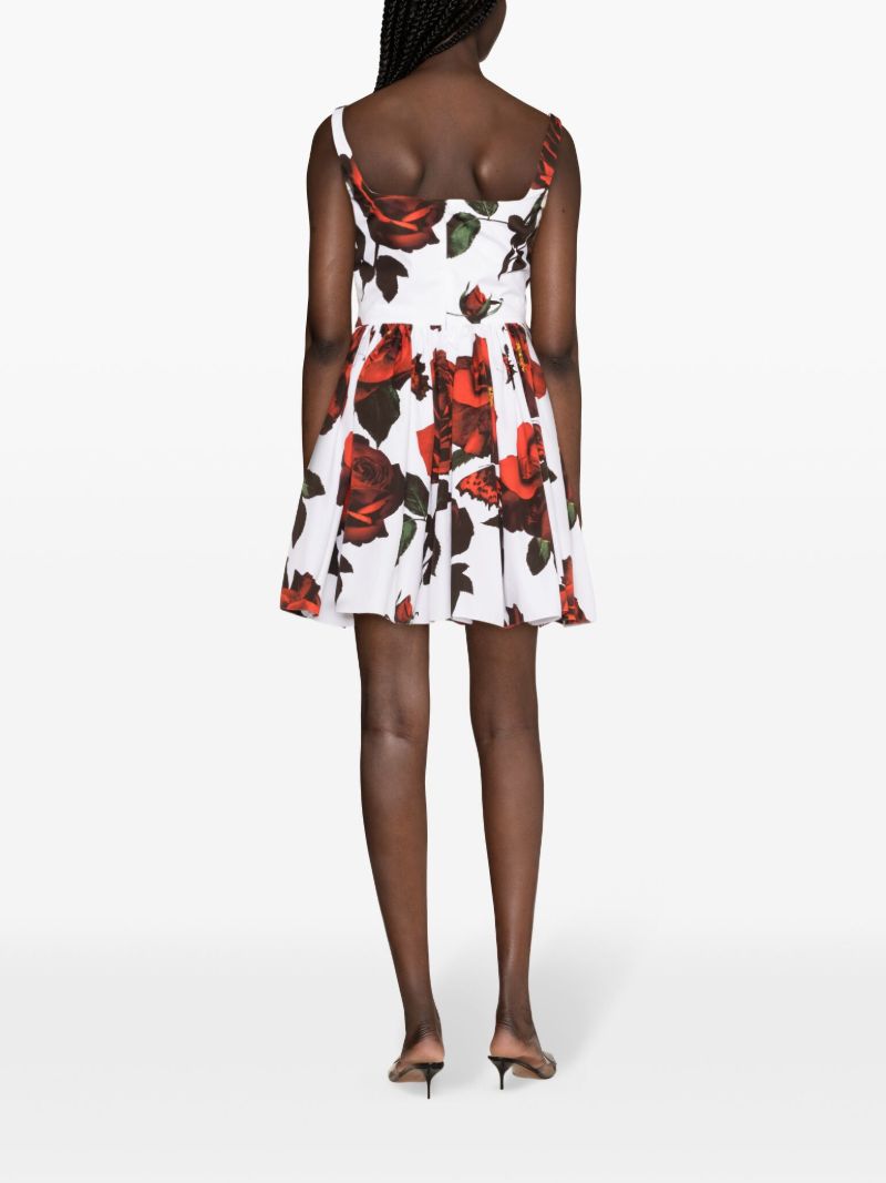 White Floral-print Flared Mini Dress