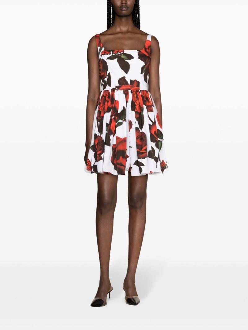 White Floral-print Flared Mini Dress
