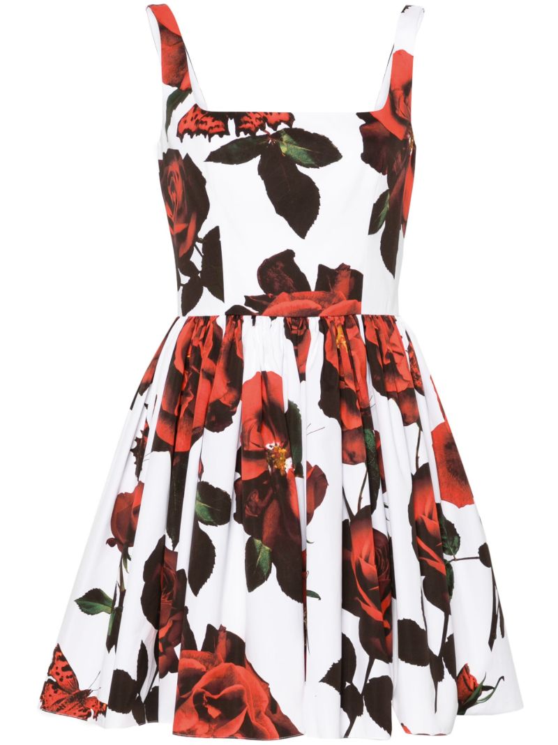 White Floral-print Flared Mini Dress
